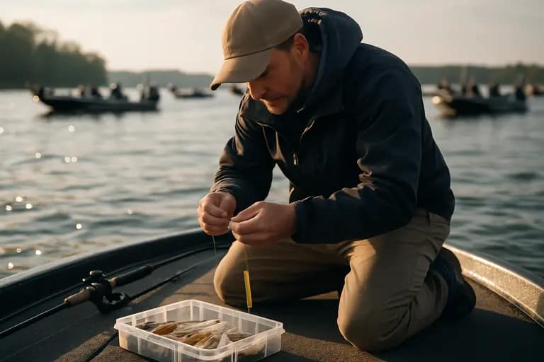 Angler checking tackle and a waterproof notebook before departure