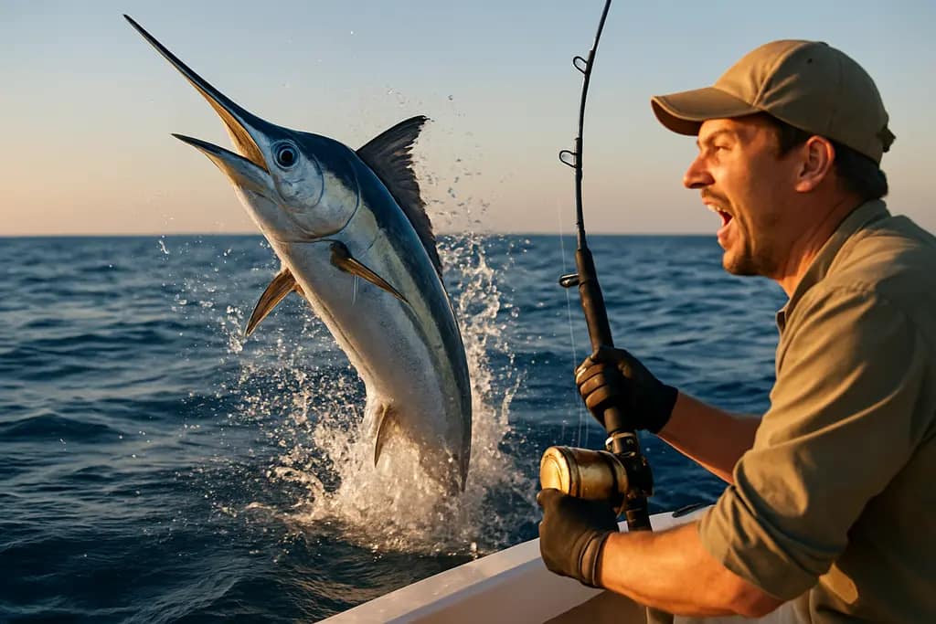 Billfish tactics on an offshore boat as anglers watch a trolling spread