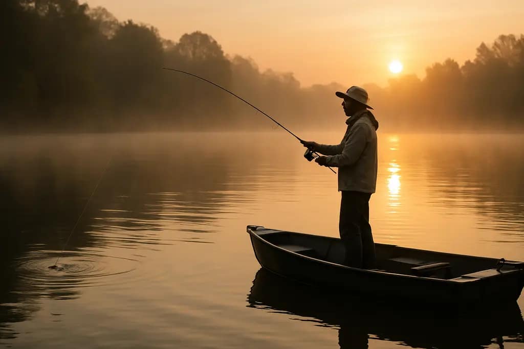 Angler tracking September Bass Movement on a deep point at sunrise