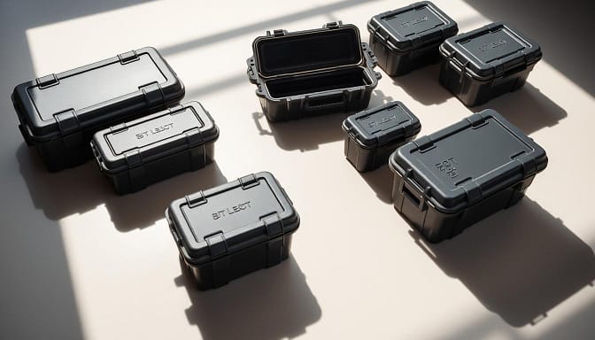 A well-lit, close-up view of a selection of rugged, waterproof storage containers and tackle boxes. The containers are made of high-density plastic or metal, with airtight gaskets and secure latching mechanisms. They are arranged on a clean, neutral-colored surface, casting sharp shadows that suggest directional lighting from the side. The containers are in a variety of sizes and shapes, suitable for organizing and protecting fishing gear, electronics, and other tackle against water, dust, and corrosion. The overall mood is one of durability, utility, and attention to detail in the design of these waterproof storage solutions. A well-lit, close-up view of a selection of rugged, waterproof storage containers and tackle boxes. The containers are made of high-density plastic or metal, with airtight gaskets and secure latching mechanisms. They are arranged on a clean, neutral-colored surface, casting sharp shadows that suggest directional lighting from the side. The containers are in a variety of sizes and shapes, suitable for organizing and protecting fishing gear, electronics, and other tackle against water, dust, and corrosion. The overall mood is one of durability, utility, and attention to detail in the design of these waterproof storage solutions.